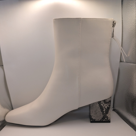 French Connection Women's Tess Zip Elegant White Ankle Boots with Snakeskin Heel - Picture 4 of 8